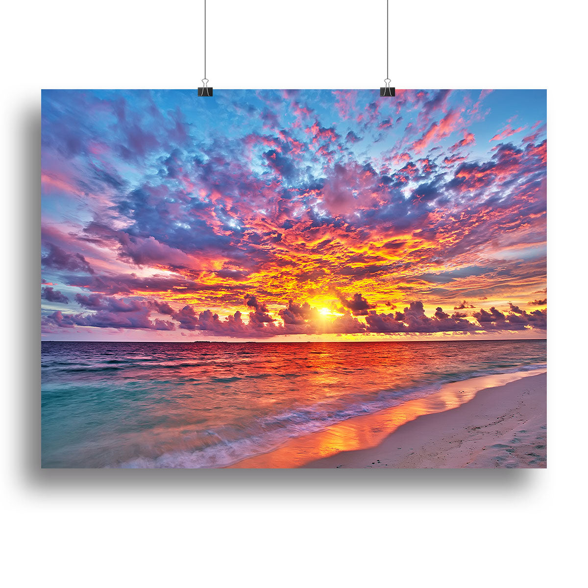 Colorful sunset over ocean on Maldives Poster - Unframed