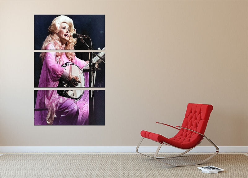 Dolly Parton Performing 3 Split Panel Canvas Print - Canvas Art Rocks - 2