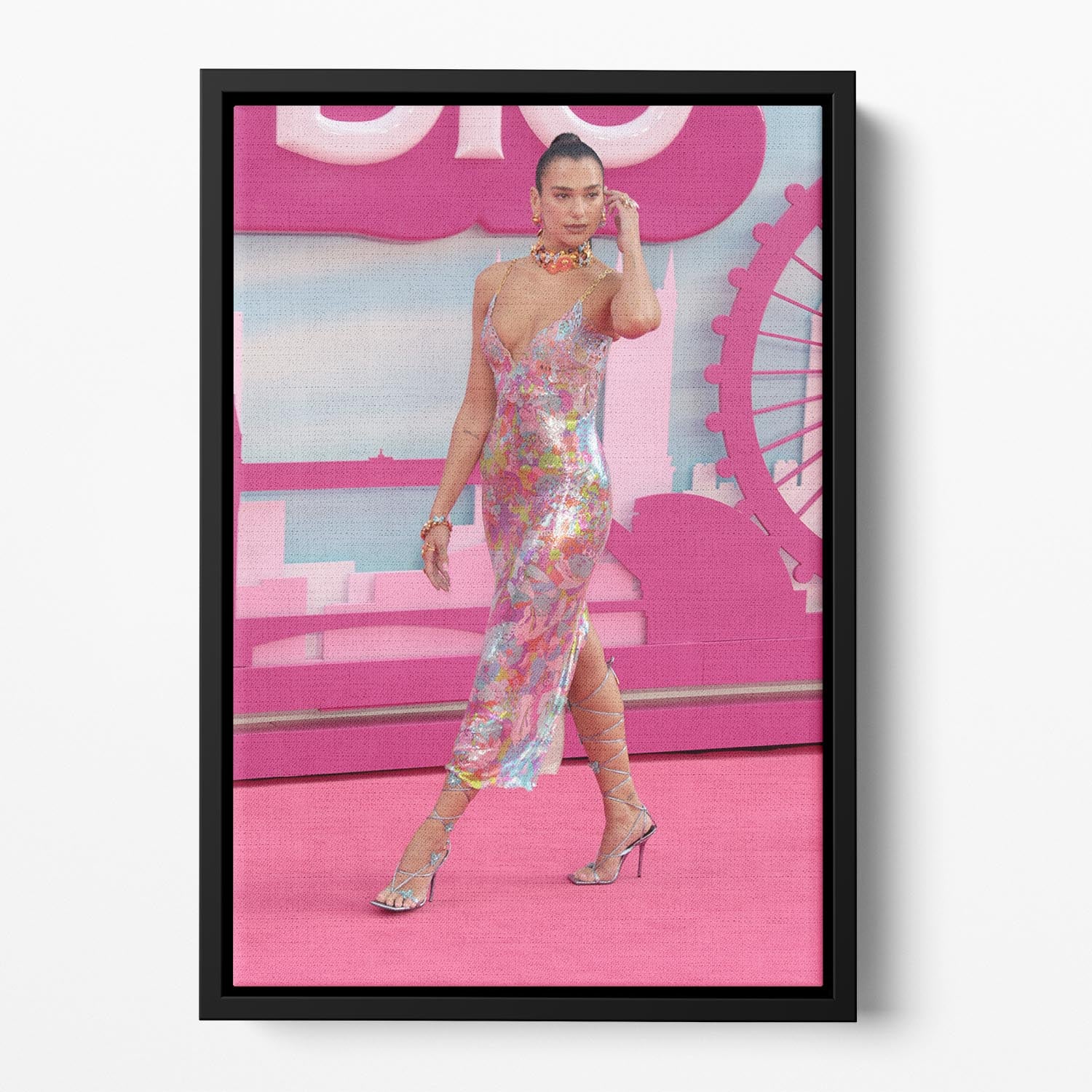 Dua Lipa at the Barbie premiere Floating Framed Canvas - Canvas Art Rocks - 2