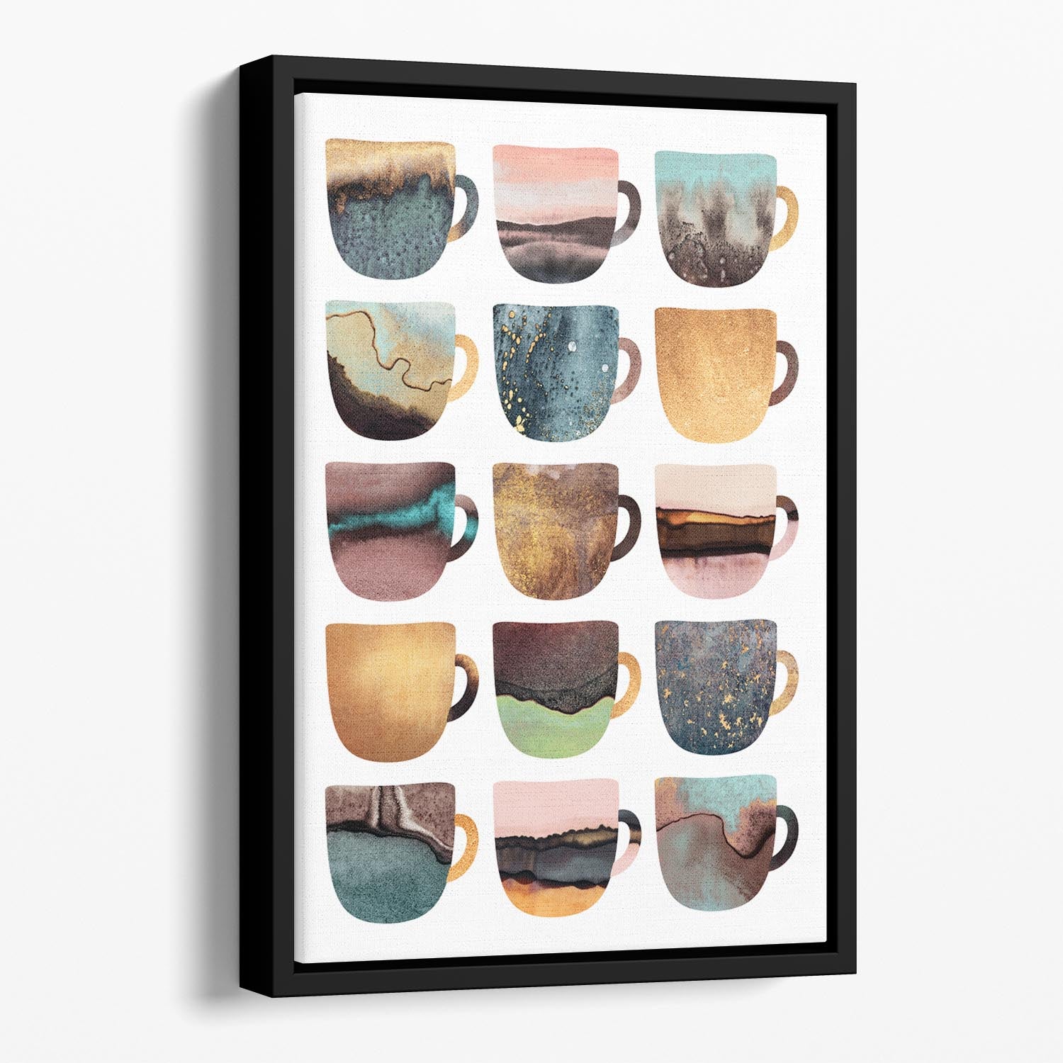 Earthy Coffee Cups Floating Framed Canvas - Canvas Art Rocks - 1
