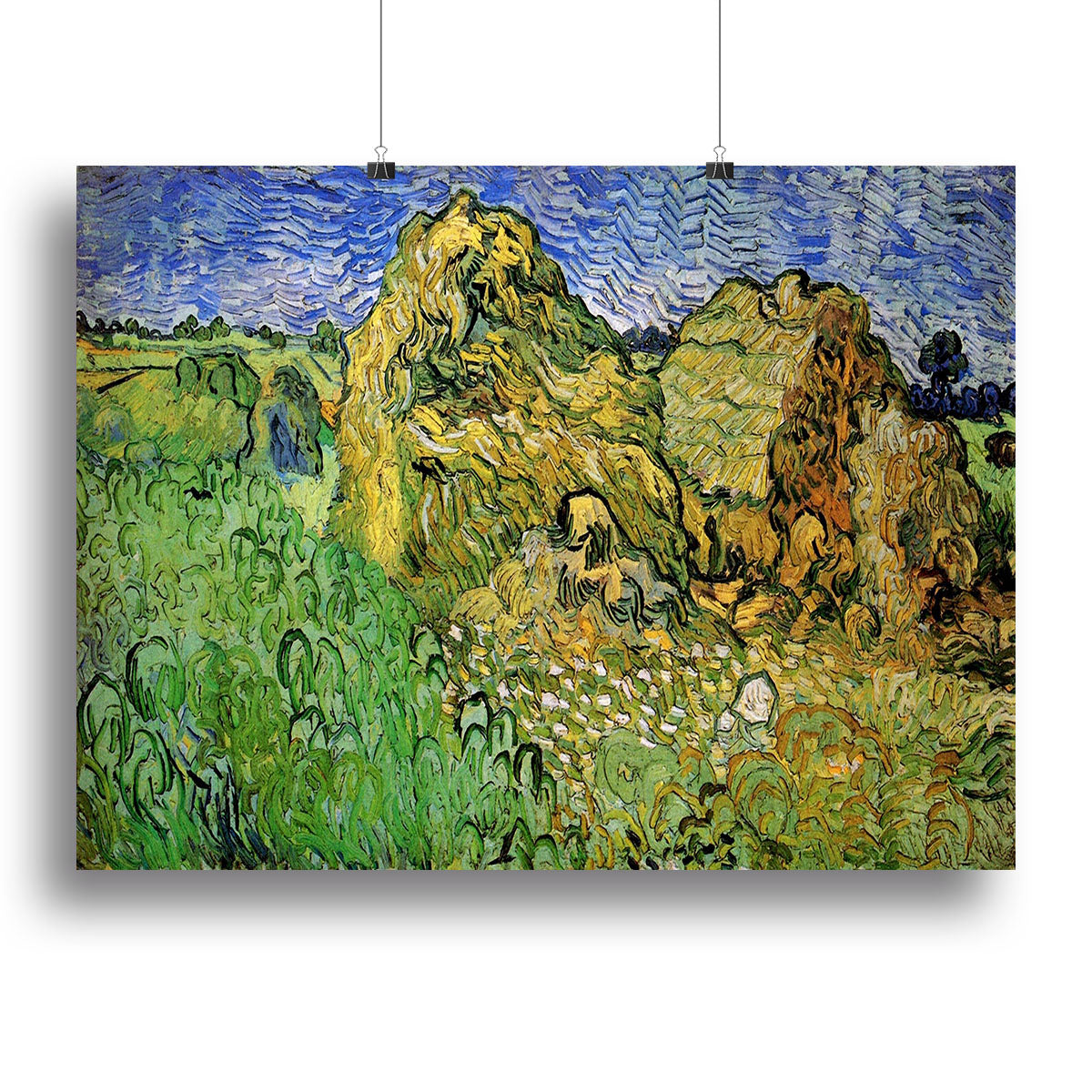 Field with Wheat Stacks by Van Gogh Poster - Unframed