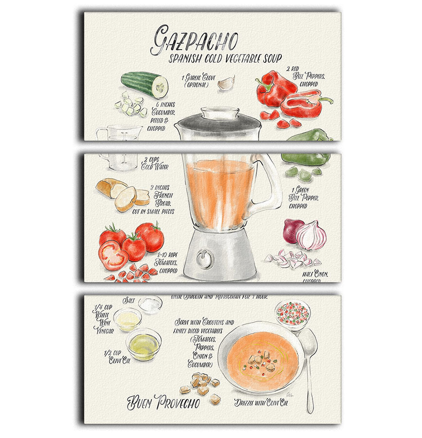 Gazpacho illustrated recipe in English 3 Split Panel Canvas Print - Canvas Art Rocks - 1