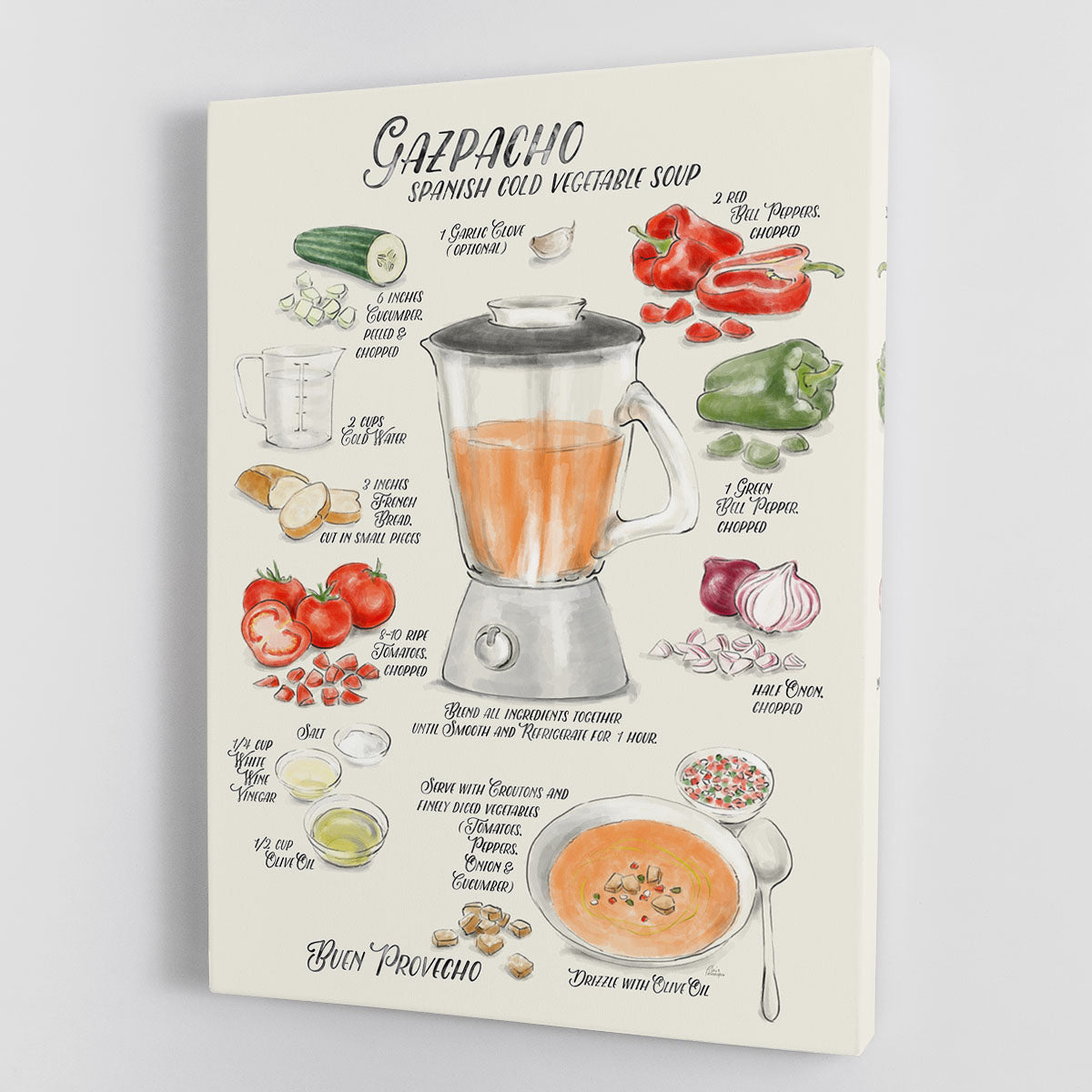 Gazpacho illustrated recipe in English Canvas Print or Poster - Canvas Art Rocks - 1