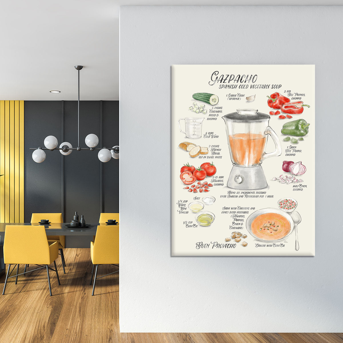 Gazpacho illustrated recipe in English Canvas Print or Poster - Canvas Art Rocks - 4