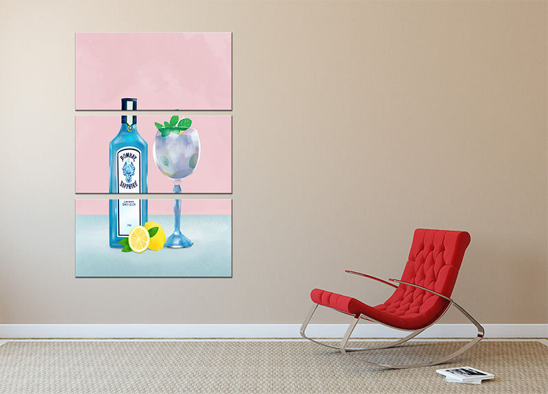 Gin Cocktail 3 Split Panel Canvas Print - Canvas Art Rocks - 2