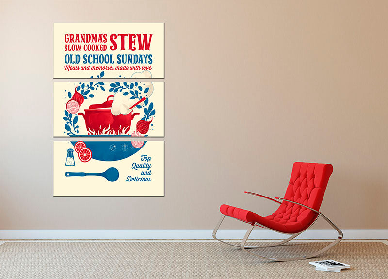 Grandmas Stew kitchen print 3 Split Panel Canvas Print - Canvas Art Rocks - 2