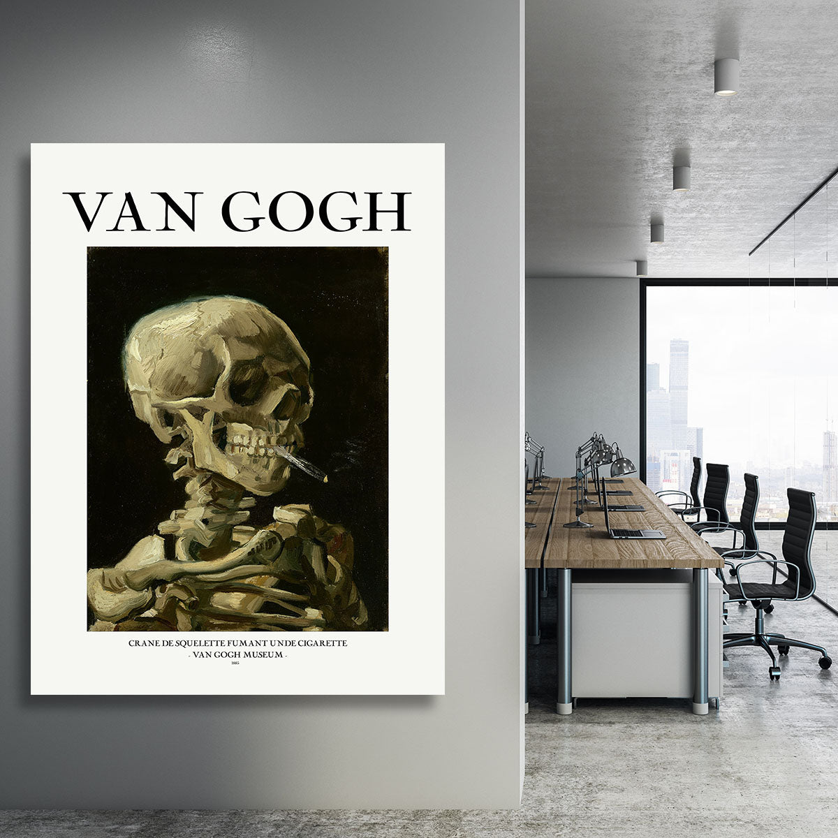 Head of a skeleton with a burning cigarette Titled Canvas Print or Poster - Canvas Art Rocks - 3