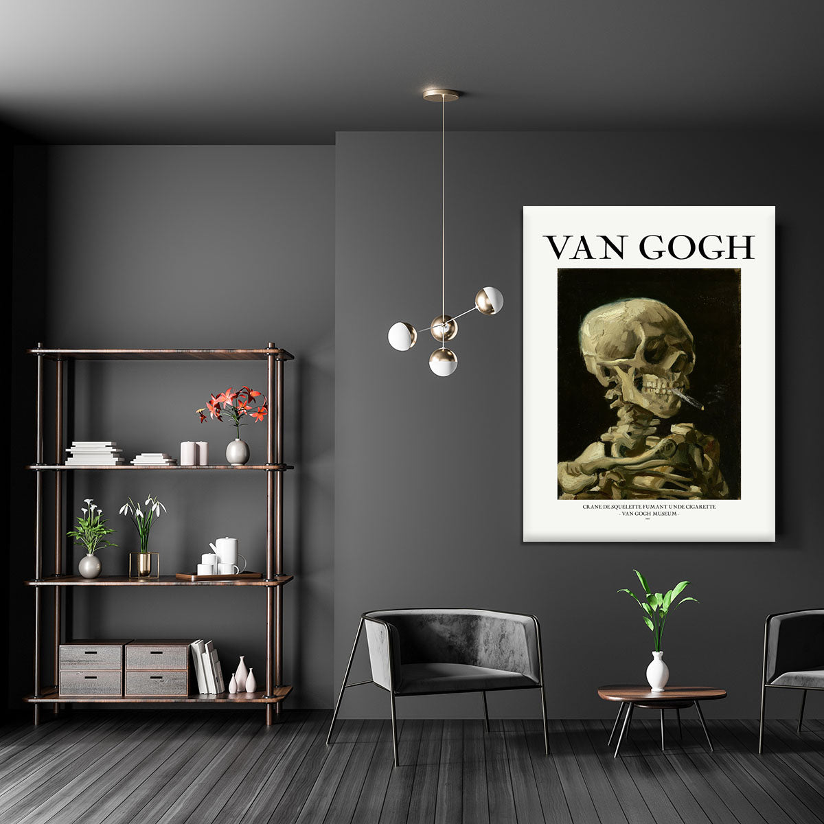 Head of a skeleton with a burning cigarette Titled Canvas Print or Poster - Canvas Art Rocks - 5