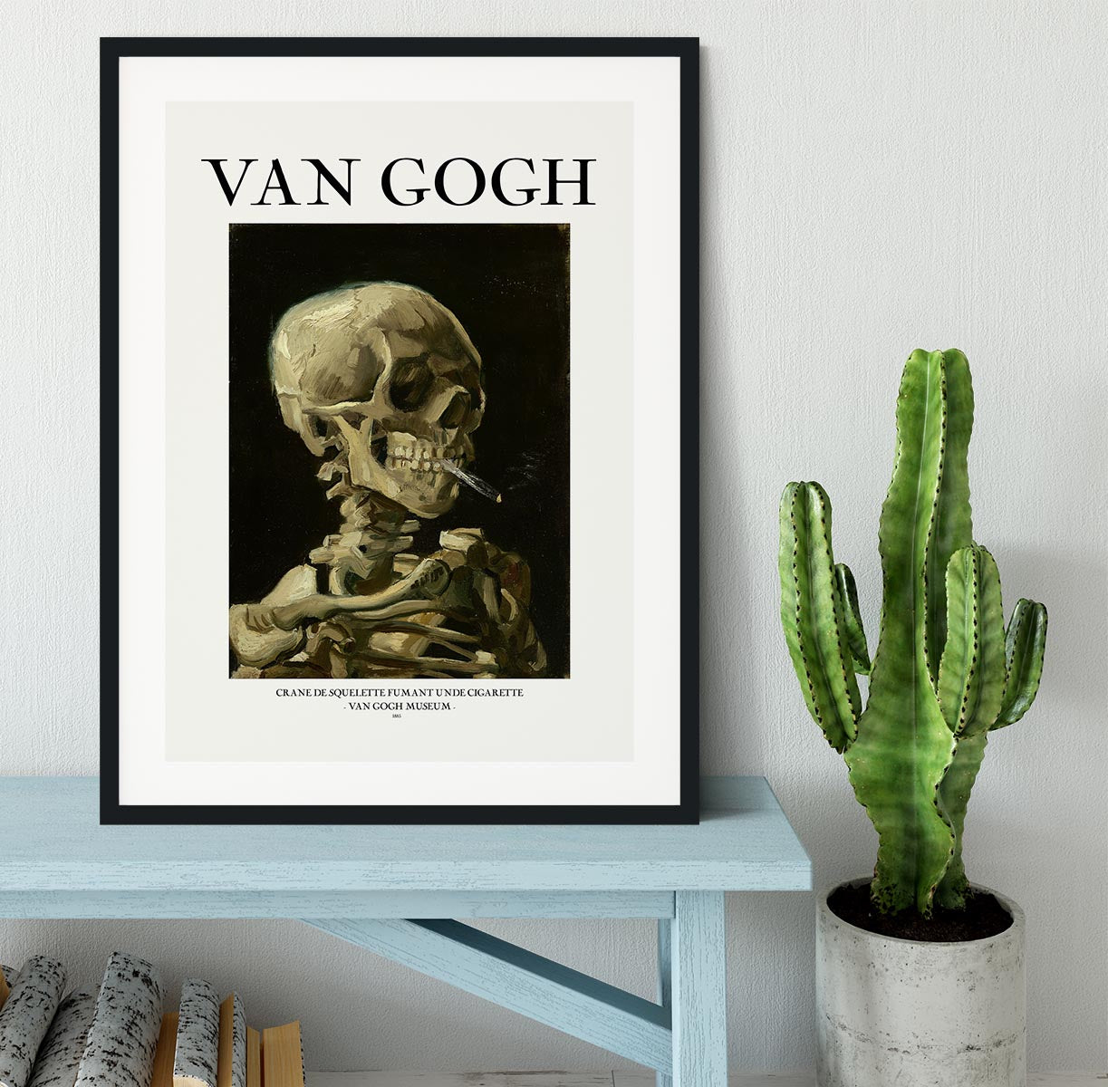 Head of a skeleton with a burning cigarette Titled Framed Print - Canvas Art Rocks - 1