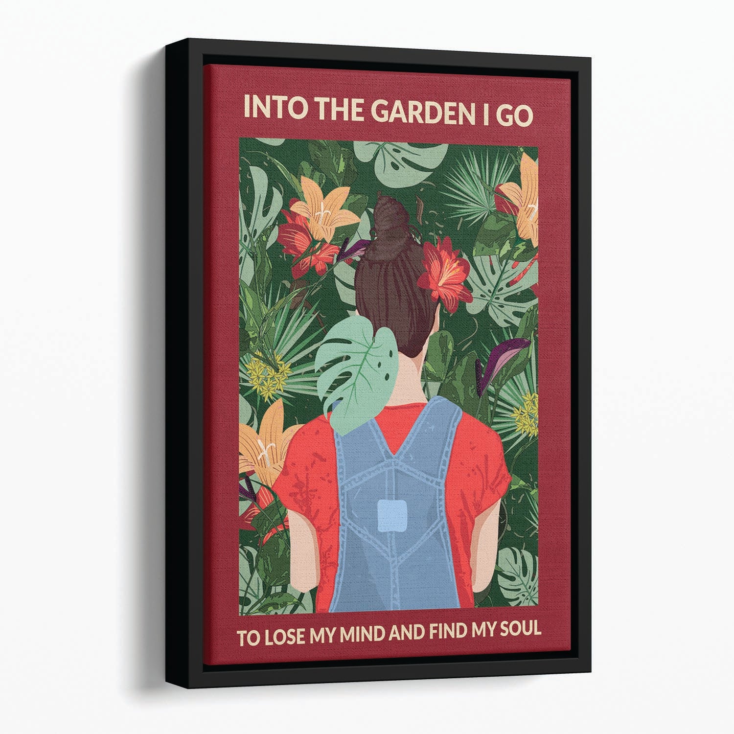 Into the Garden brunette a Burgundy Floating Framed Canvas - 1x - 1