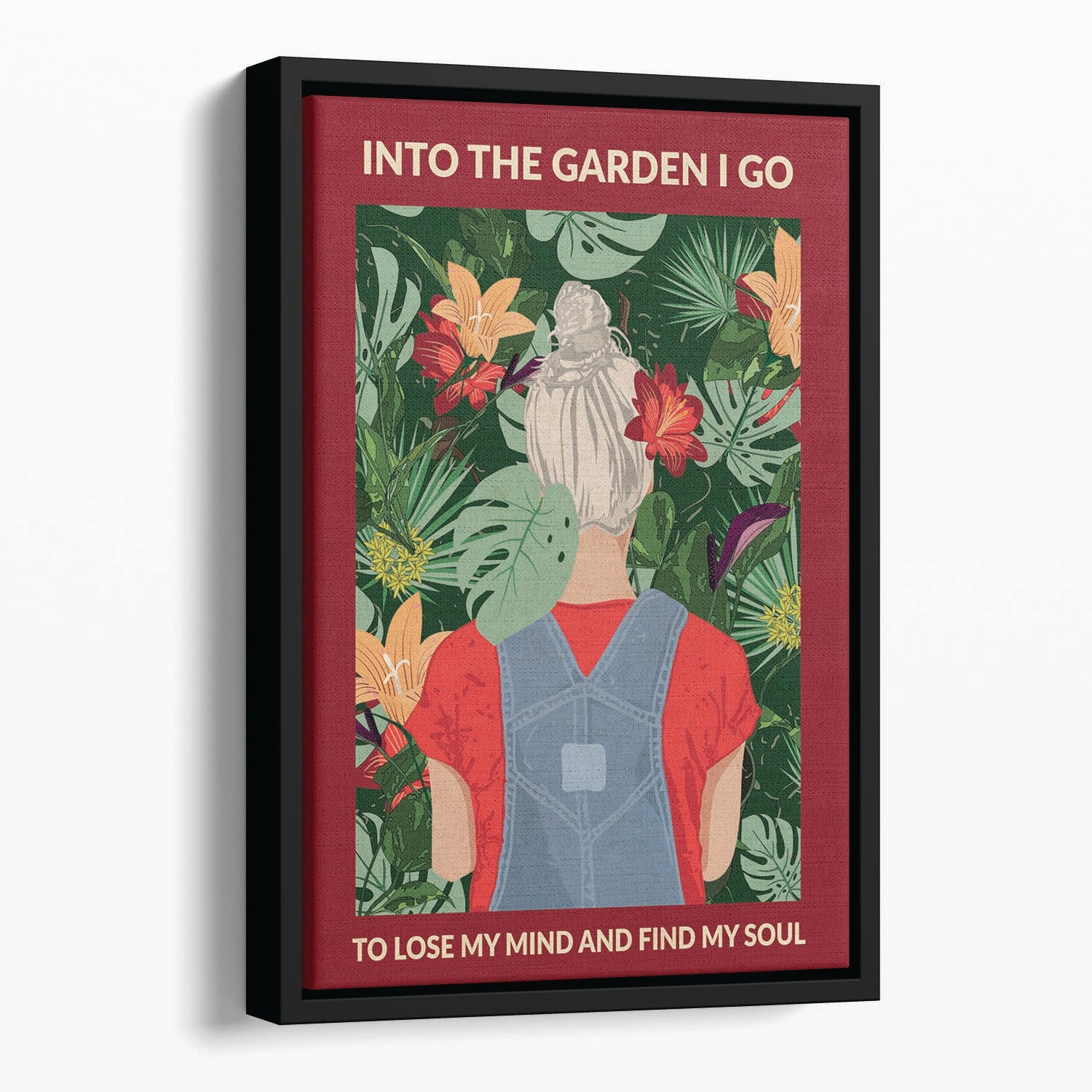 Into the Garden grey a Burgundy Floating Framed Canvas - 1x - 1