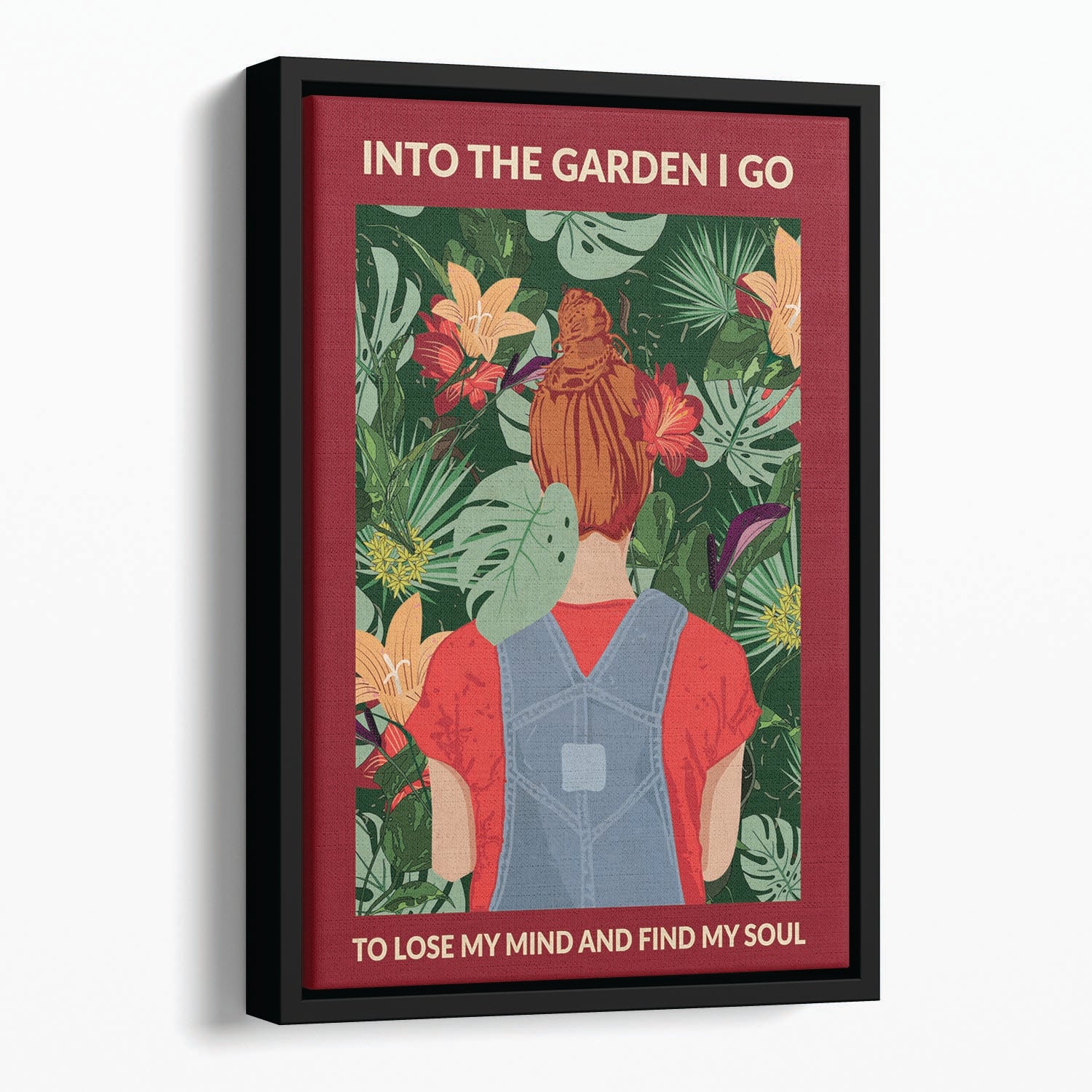 Into the Garden redhead a Burgundy Floating Framed Canvas - 1x - 1