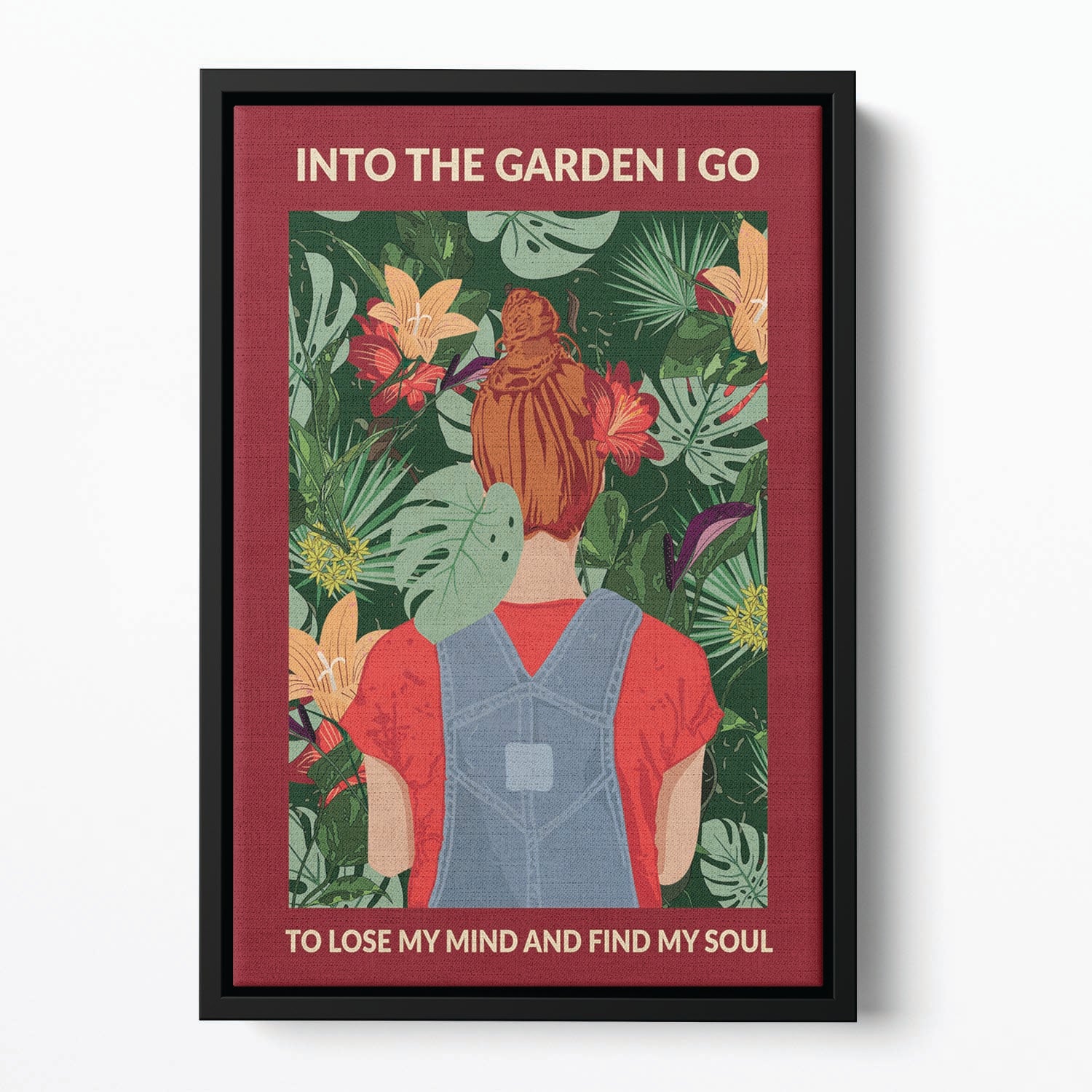 Into the Garden redhead a Burgundy Floating Framed Canvas - 1x - 2