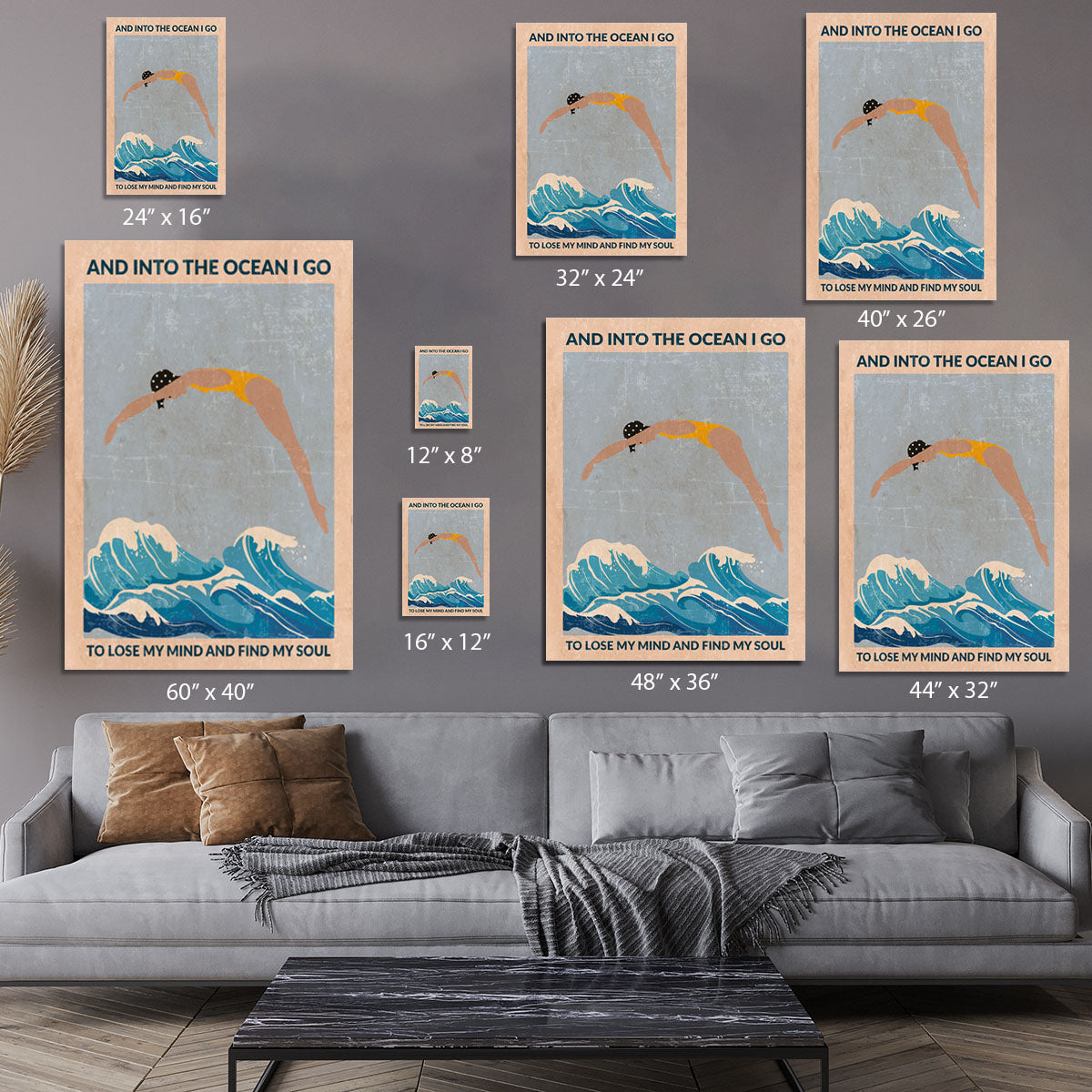 Into the Ocean blue Standard Wall Art Canvas Print or Poster - 1x - 7