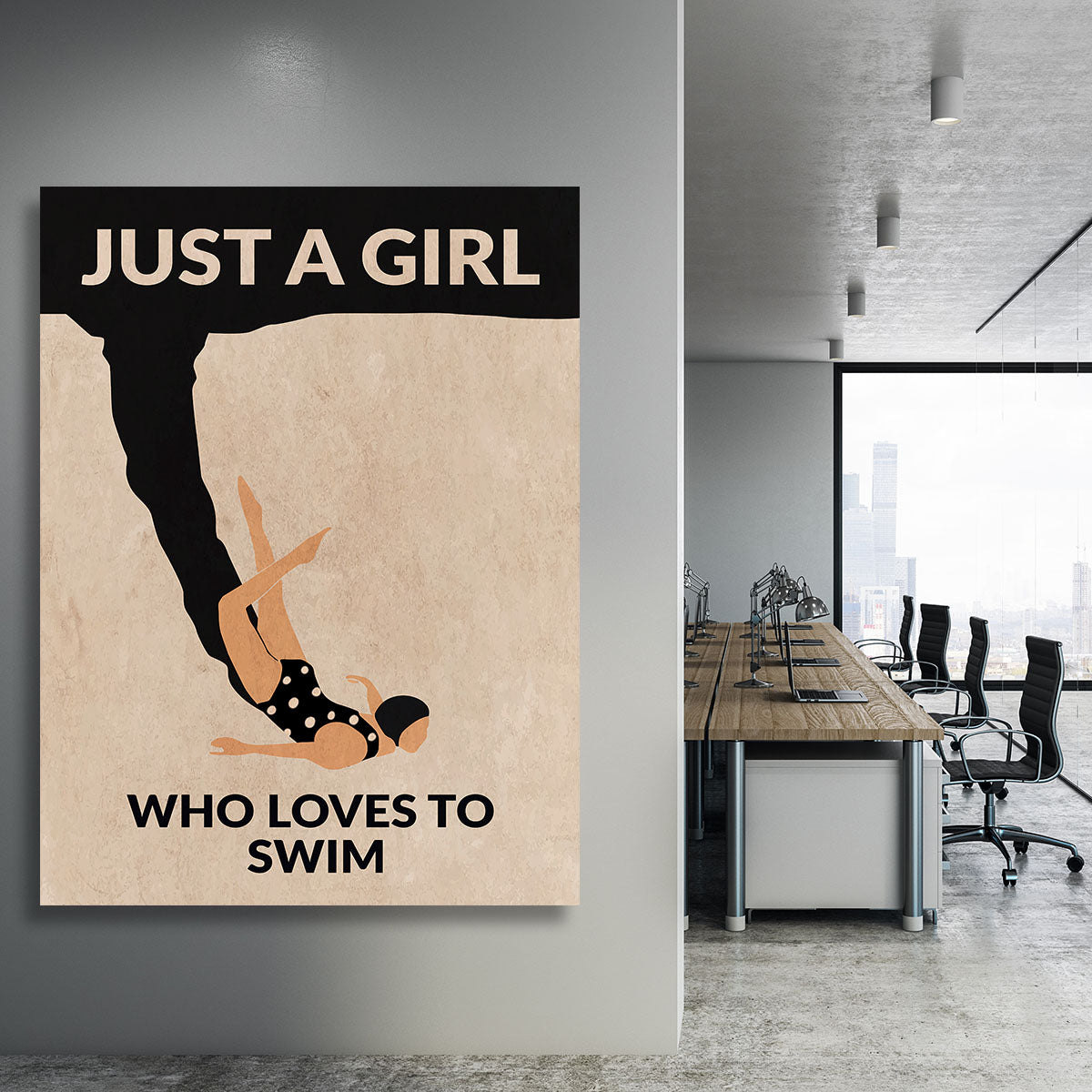 Just a Girl Who Loves To Swim black Canvas Print or Poster - 1x - 3