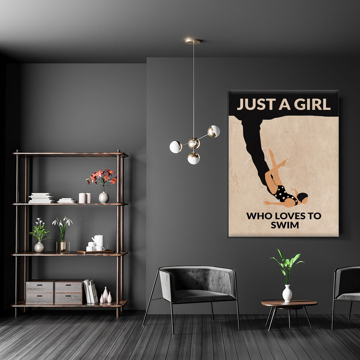 Just a Girl Who Loves To Swim black Canvas Print or Poster - 1x - 5