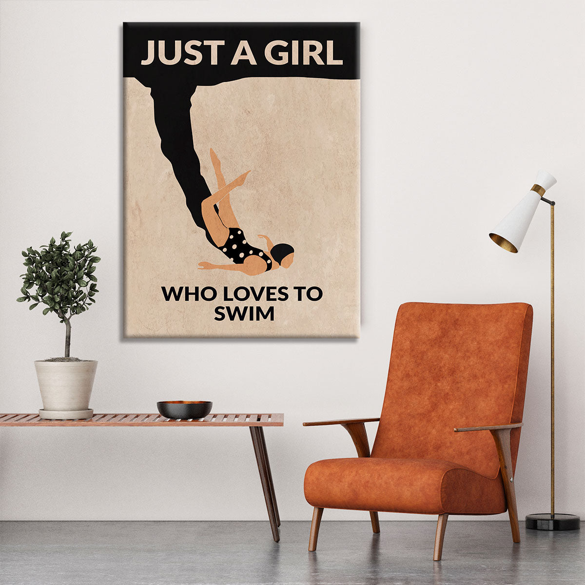 Just a Girl Who Loves To Swim black Canvas Print or Poster - 1x - 6