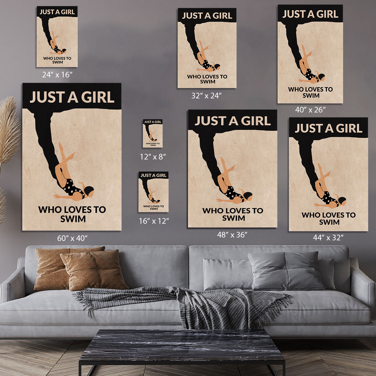 Just a Girl Who Loves To Swim black Canvas Print or Poster - 1x - 7
