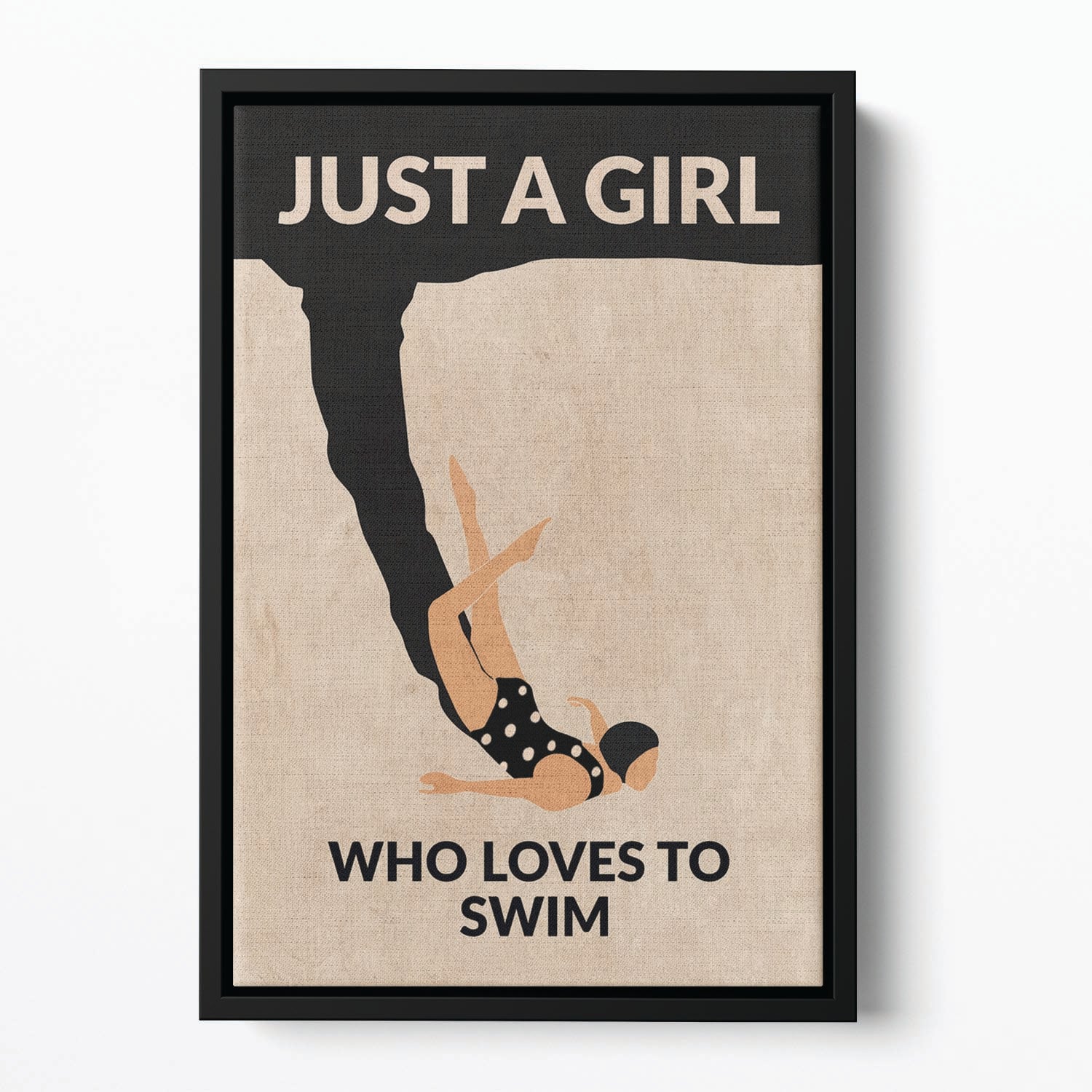 Just a Girl Who Loves To Swim black Floating Framed Canvas - 1x - 2