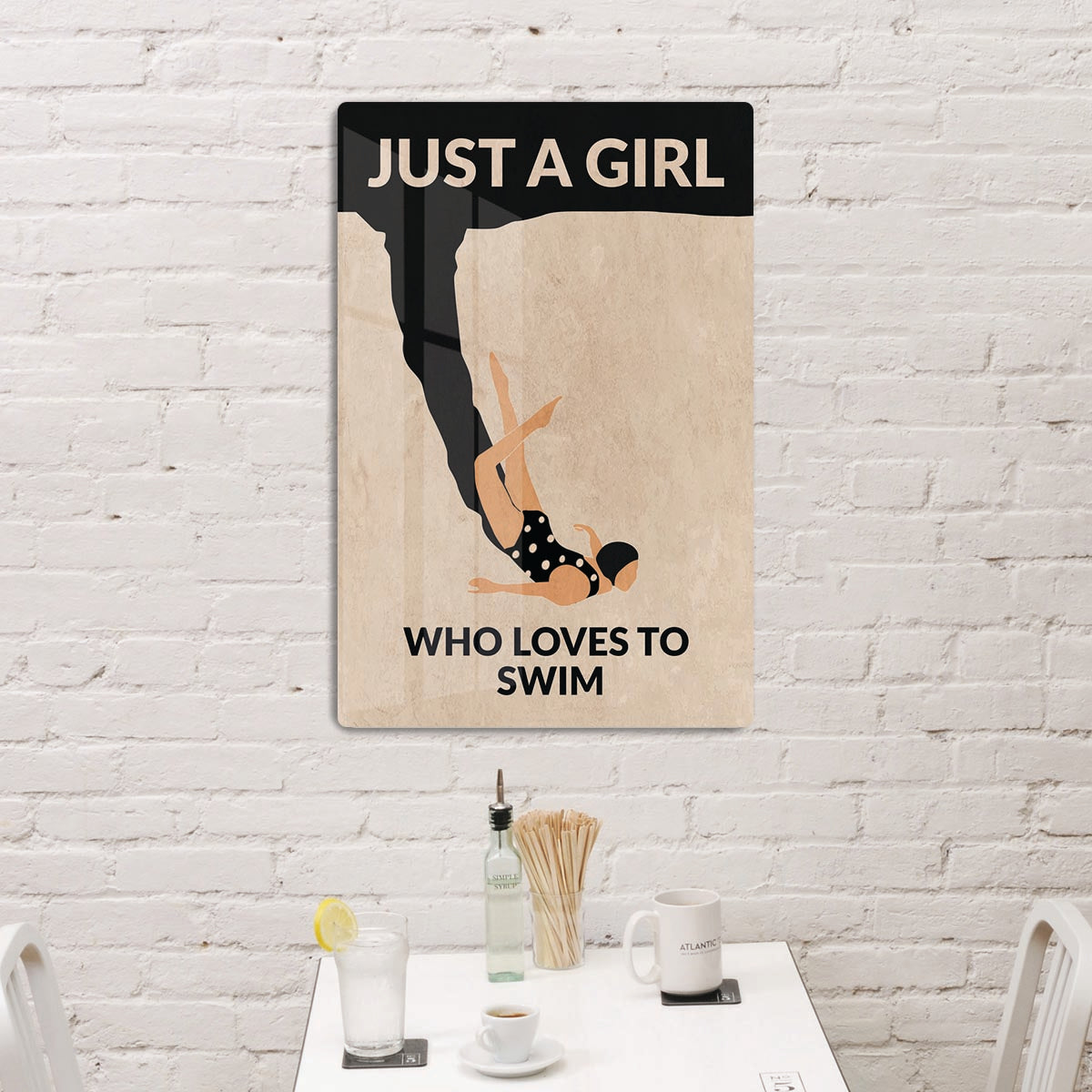 Just a Girl Who Loves To Swim black Acrylic Block - 1x - 3