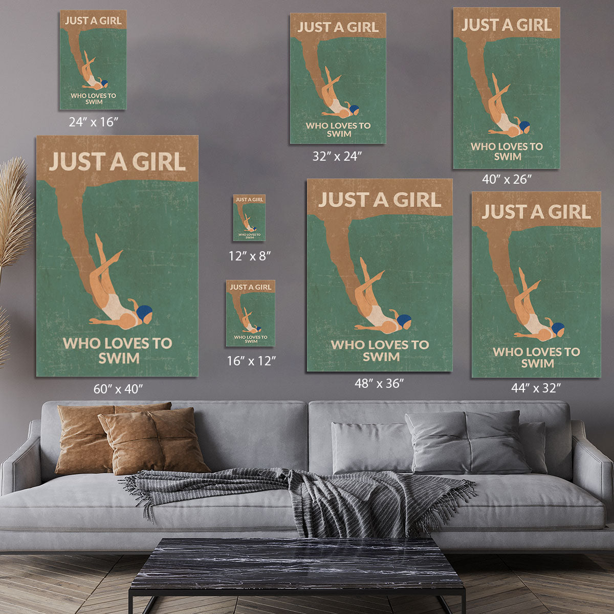 Just a Girl Who Loves To Swim green Canvas Print or Poster - 1x - 7