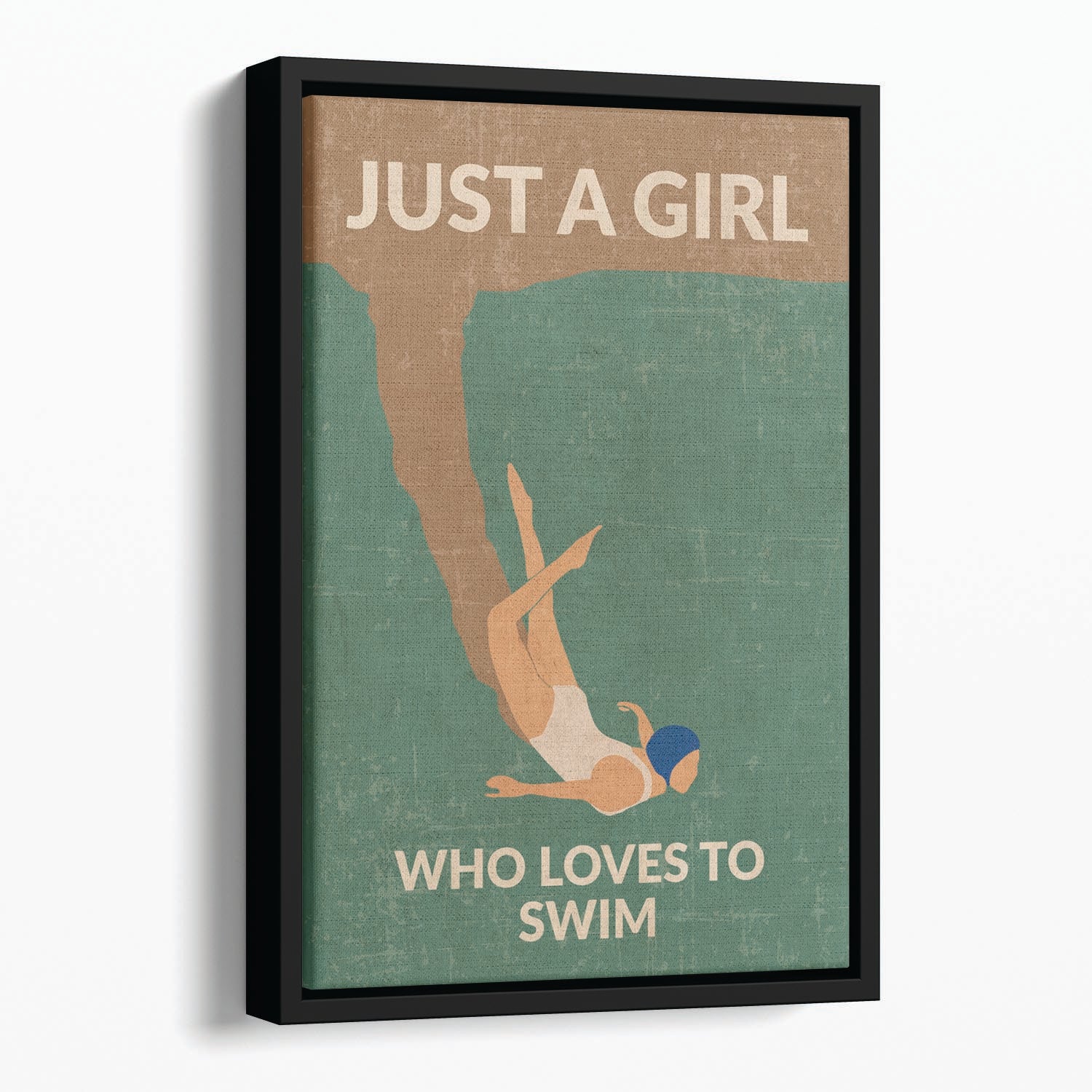 Just a Girl Who Loves To Swim green Floating Framed Canvas - 1x - 1