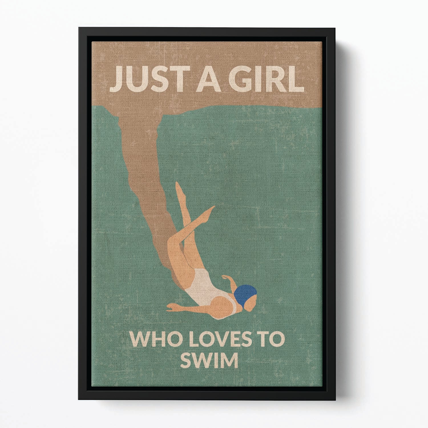 Just a Girl Who Loves To Swim green Floating Framed Canvas - 1x - 2