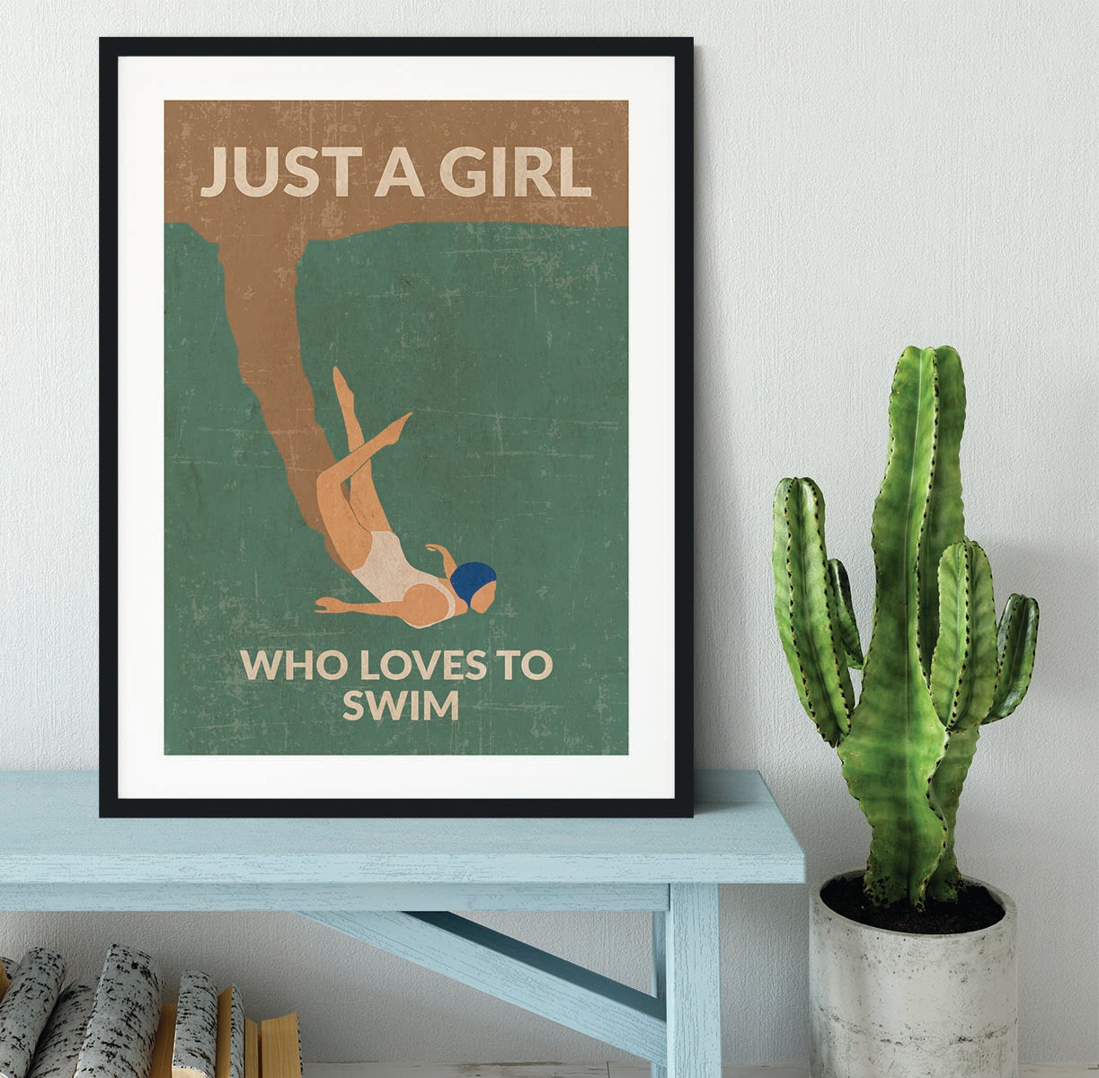 Just a Girl Who Loves To Swim green Framed Print - 1x - 1