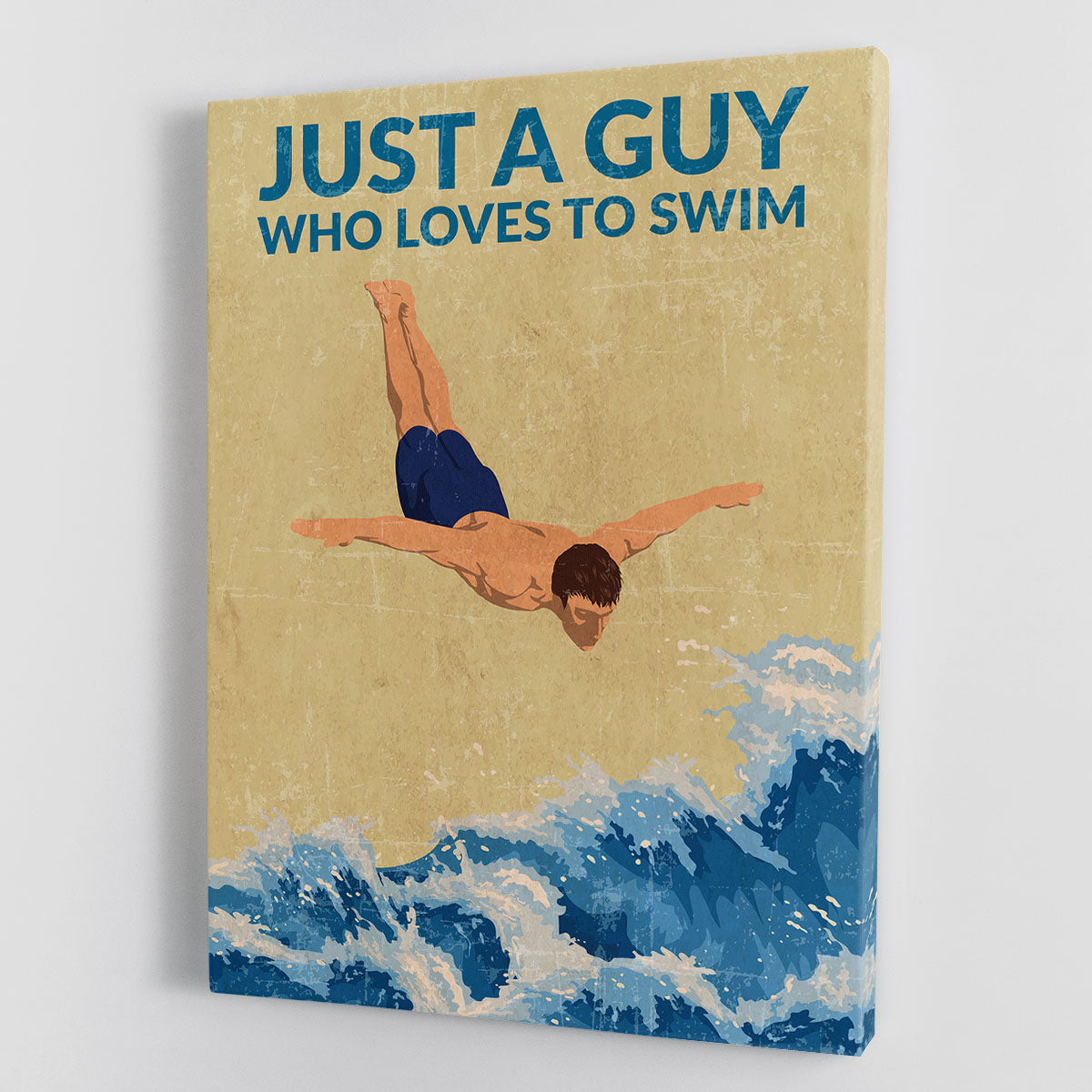 Just a Guy Who Loves To Swim blue Canvas Print or Poster - 1x - 1