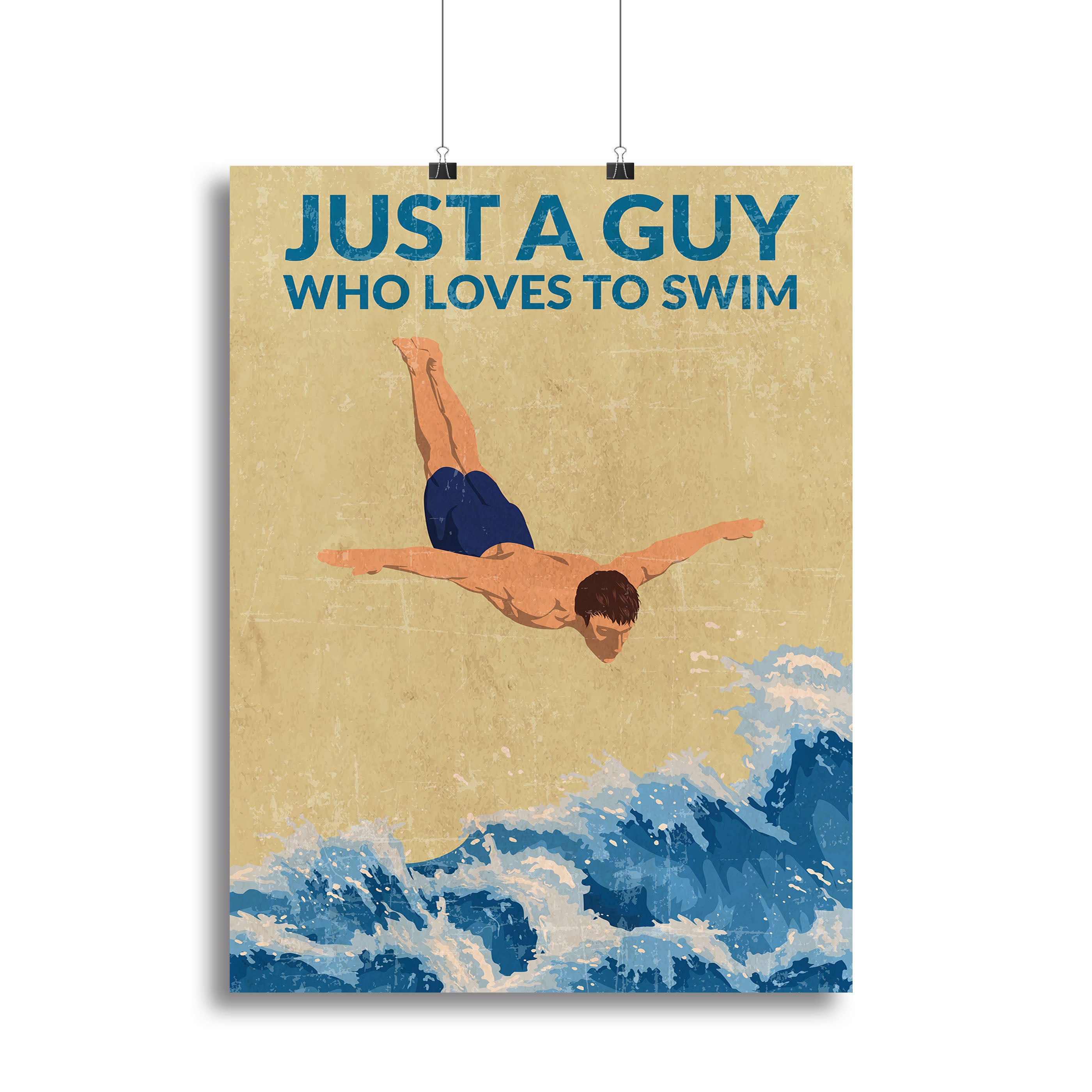 Just a Guy Who Loves To Swim blue Canvas Print or Poster - 1x - 2