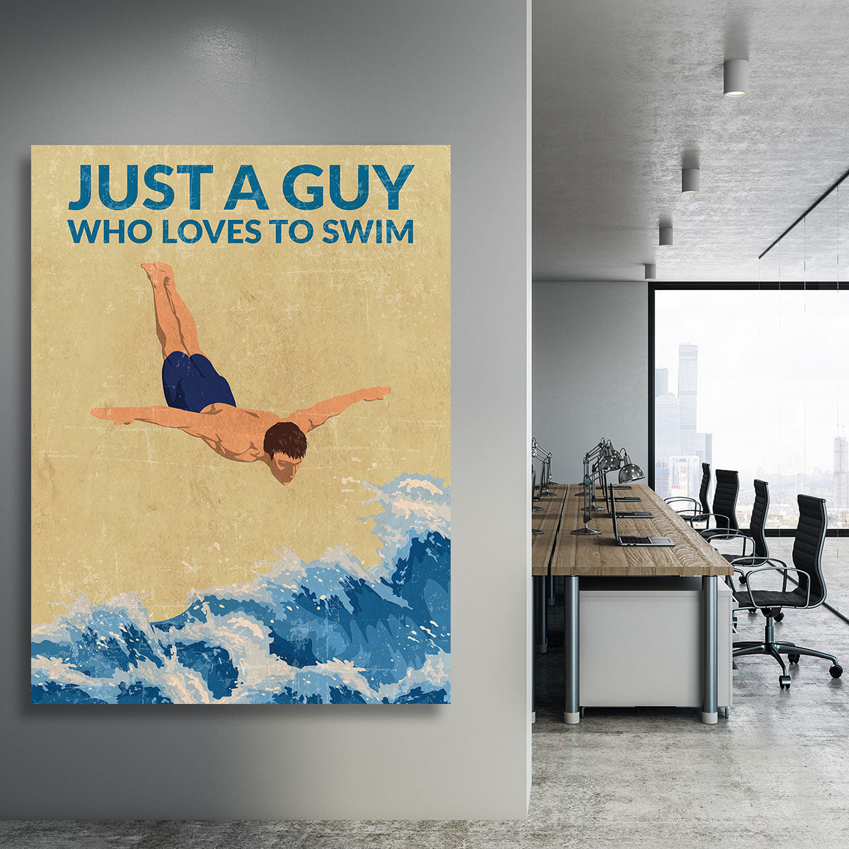 Just a Guy Who Loves To Swim blue Canvas Print or Poster - 1x - 3