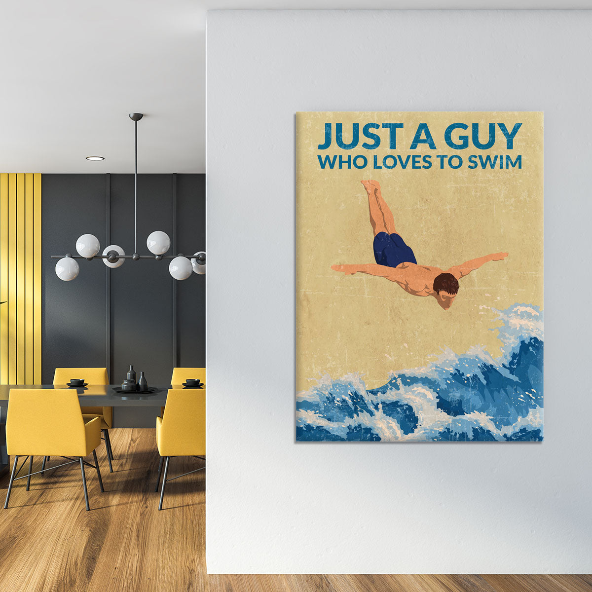 Just a Guy Who Loves To Swim blue Canvas Print or Poster - 1x - 4