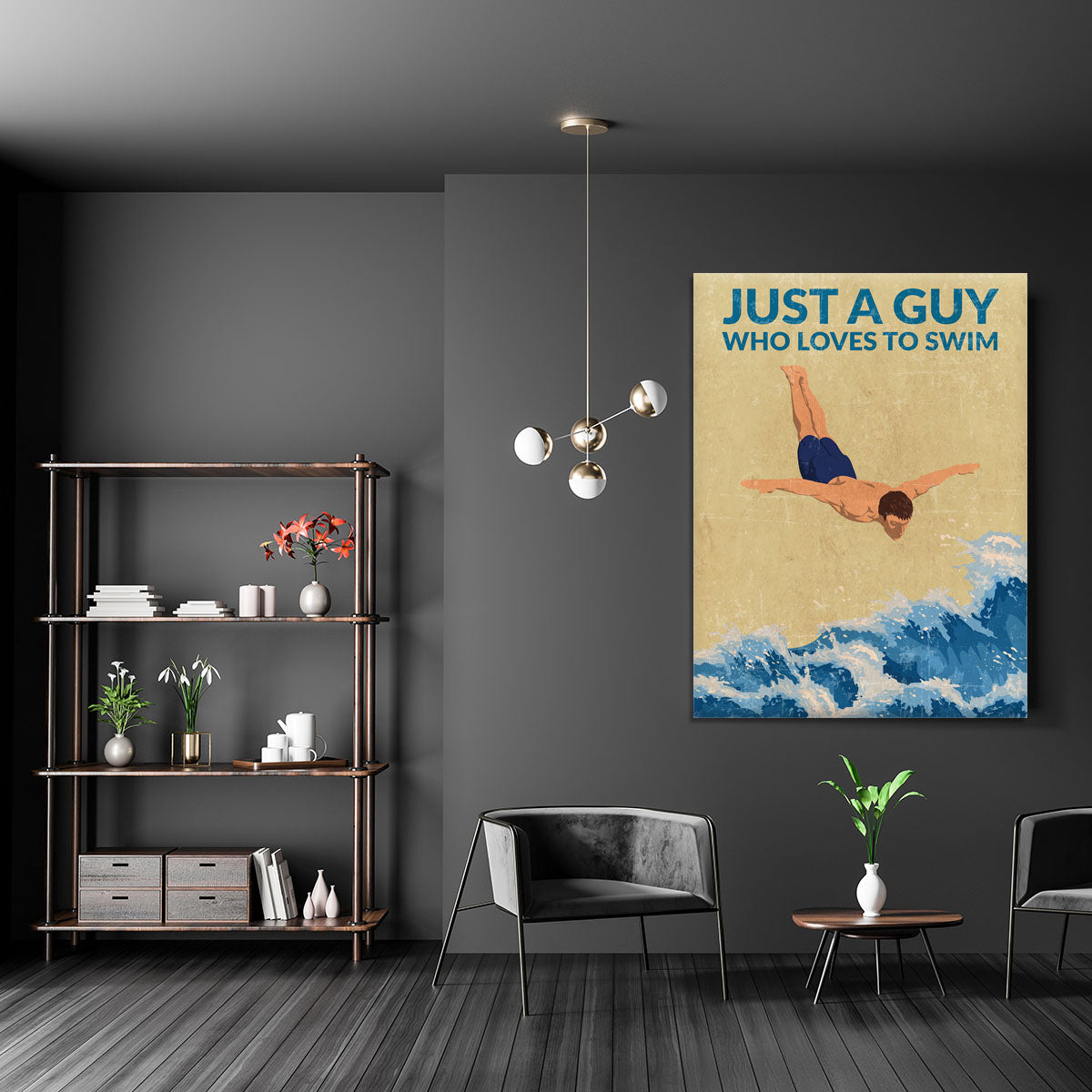 Just a Guy Who Loves To Swim blue Canvas Print or Poster - 1x - 5
