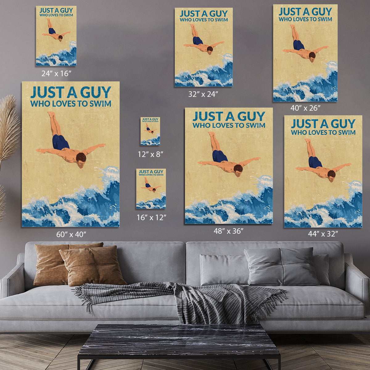 Just a Guy Who Loves To Swim blue Canvas Print or Poster - 1x - 7