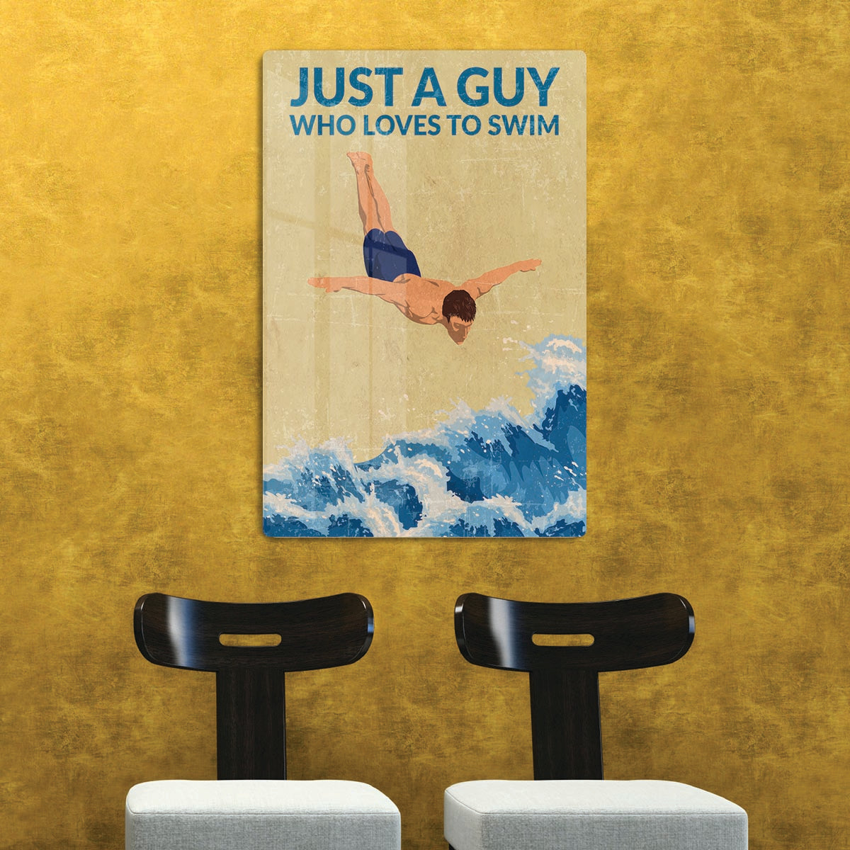 Just a Guy Who Loves To Swim blue Acrylic Block - 1x - 2