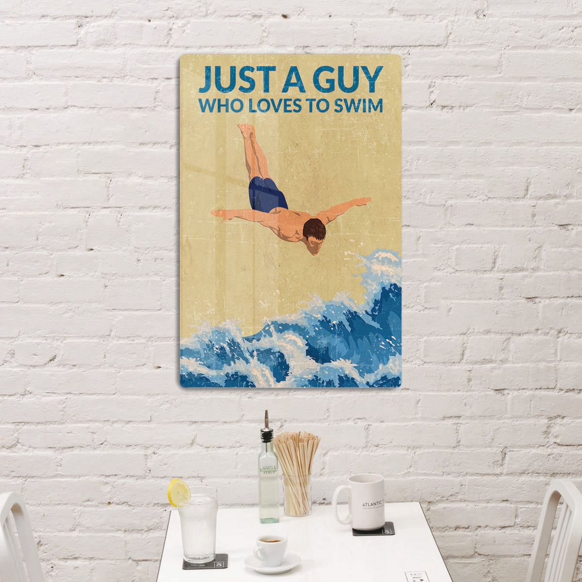 Just a Guy Who Loves To Swim blue Acrylic Block - 1x - 3