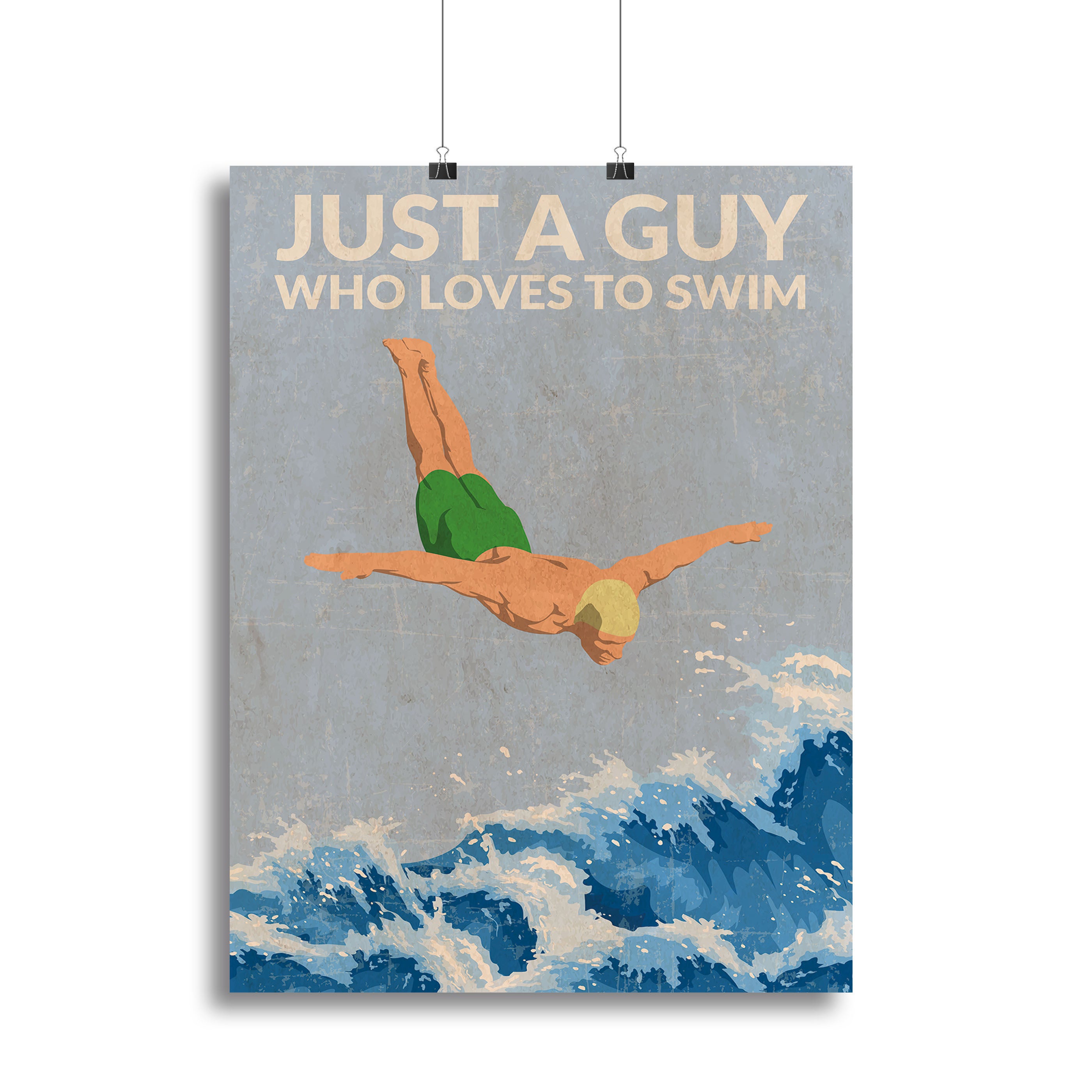 Just a Guy Who Loves To Swim green Canvas Print or Poster - 1x - 2