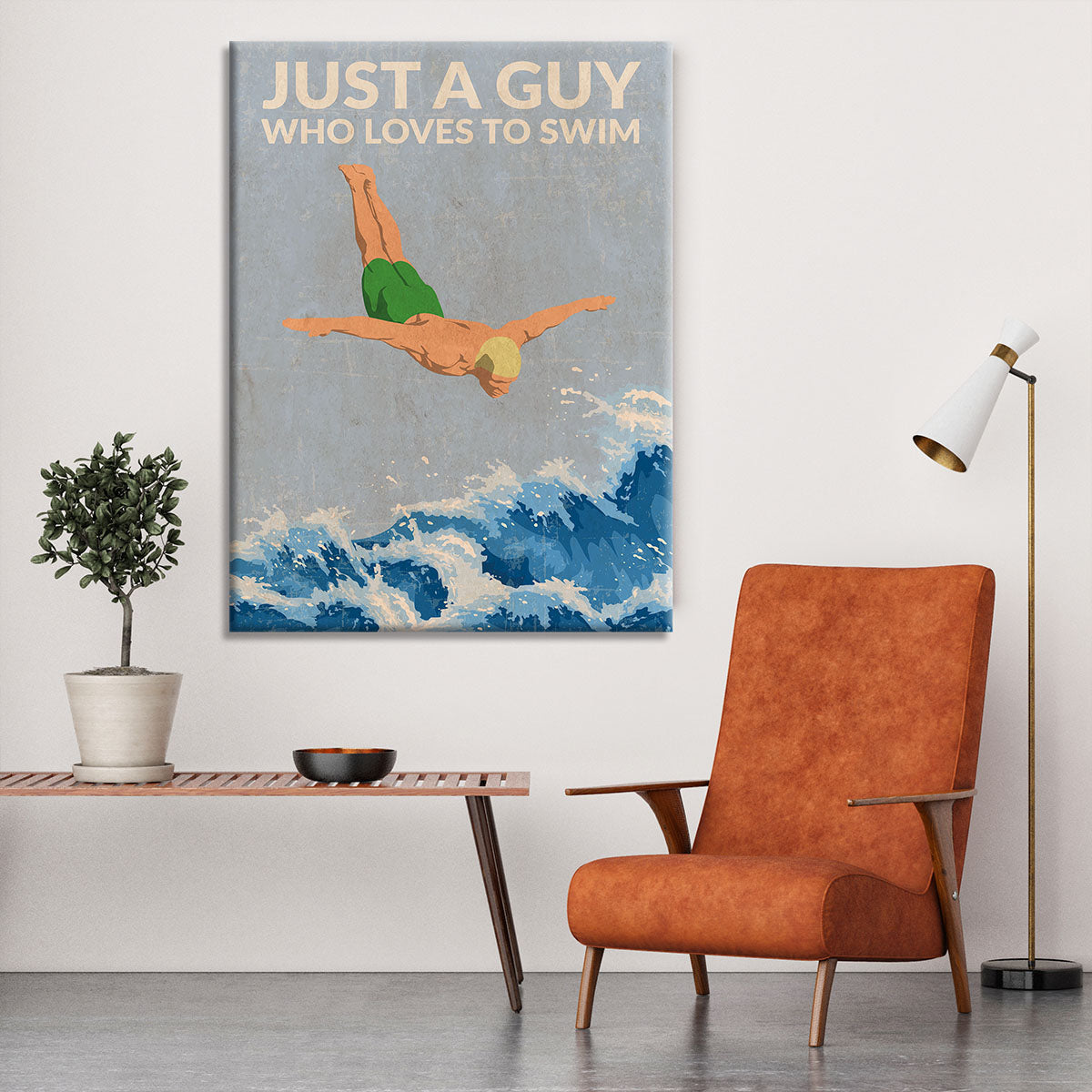 Just a Guy Who Loves To Swim green Canvas Print or Poster - 1x - 6