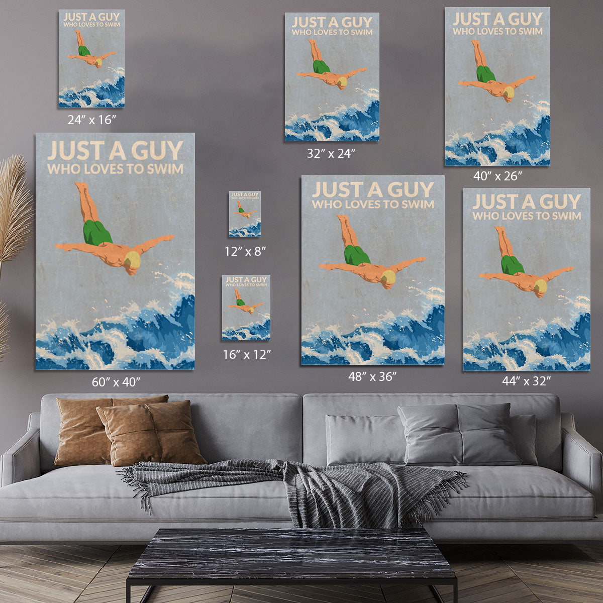 Just a Guy Who Loves To Swim green Canvas Print or Poster - 1x - 7