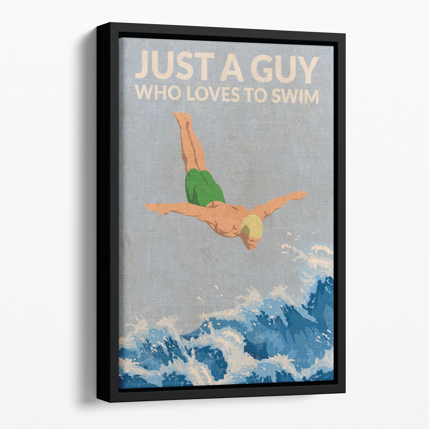 Just a Guy Who Loves To Swim green Floating Framed Canvas - 1x - 1