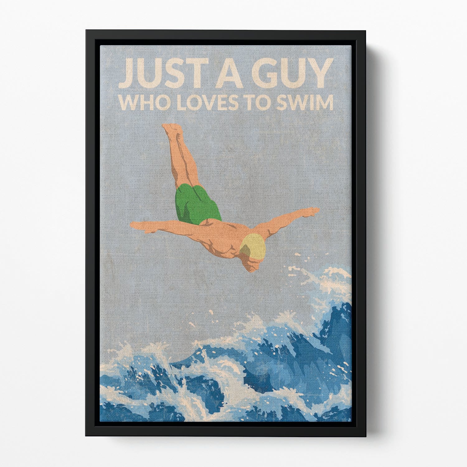 Just a Guy Who Loves To Swim green Floating Framed Canvas - 1x - 2