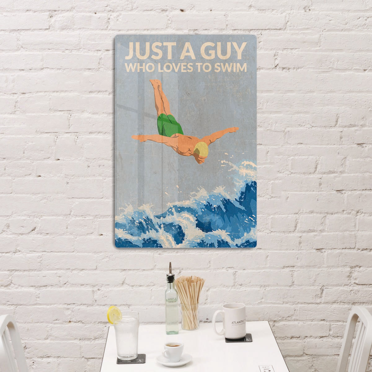 Just a Guy Who Loves To Swim green Acrylic Block - 1x - 3
