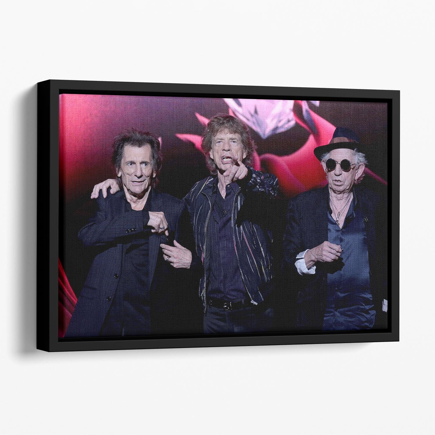 Keith Richards Ronnie Wood and Mick Jagger Hackney Empire Floating Framed Canvas - Canvas Art Rocks - 1