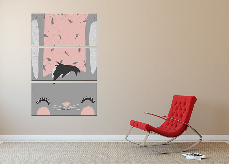 Little Bunny Pink 3 Split Panel Canvas Print - 1x - 2