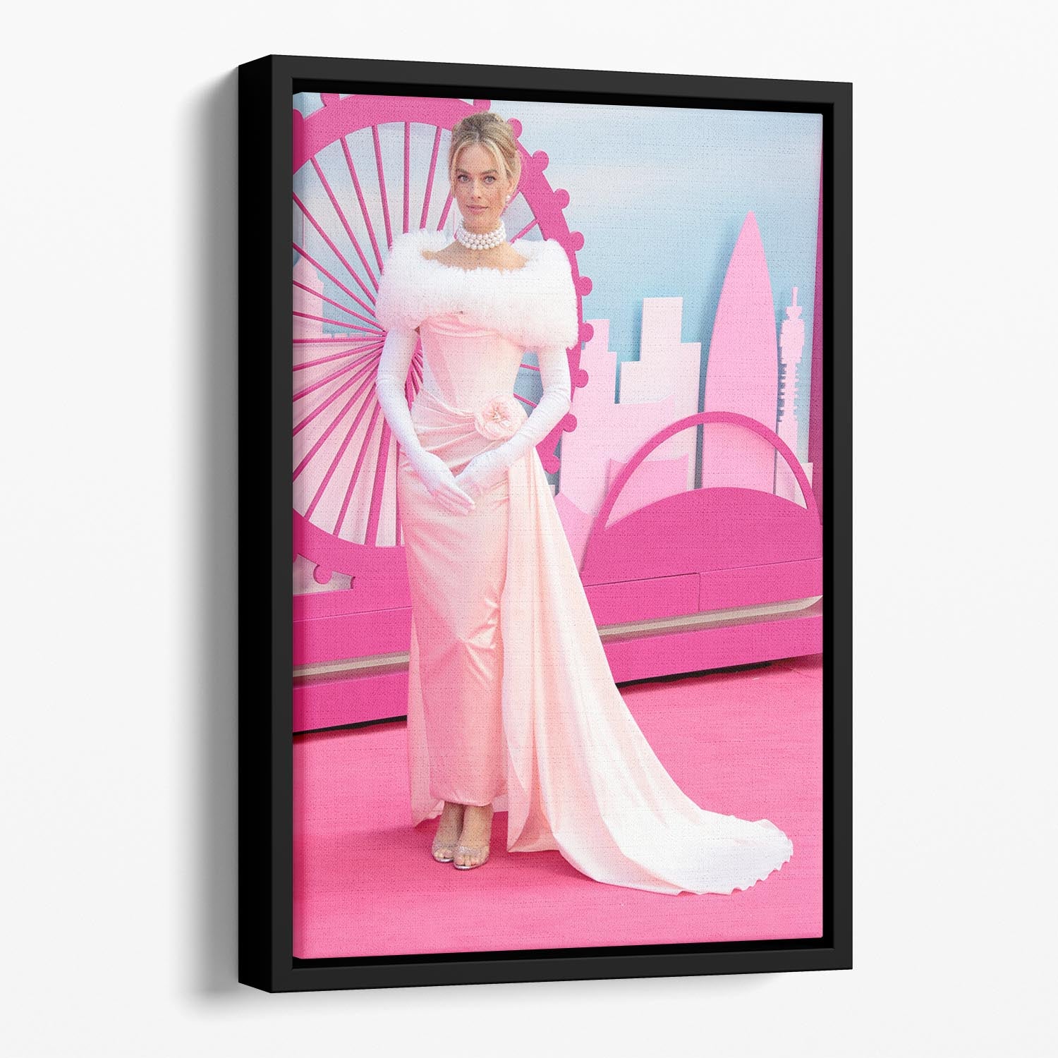 Margot Robbie at the Barbie premiere Floating Framed Canvas - Canvas Art Rocks - 1