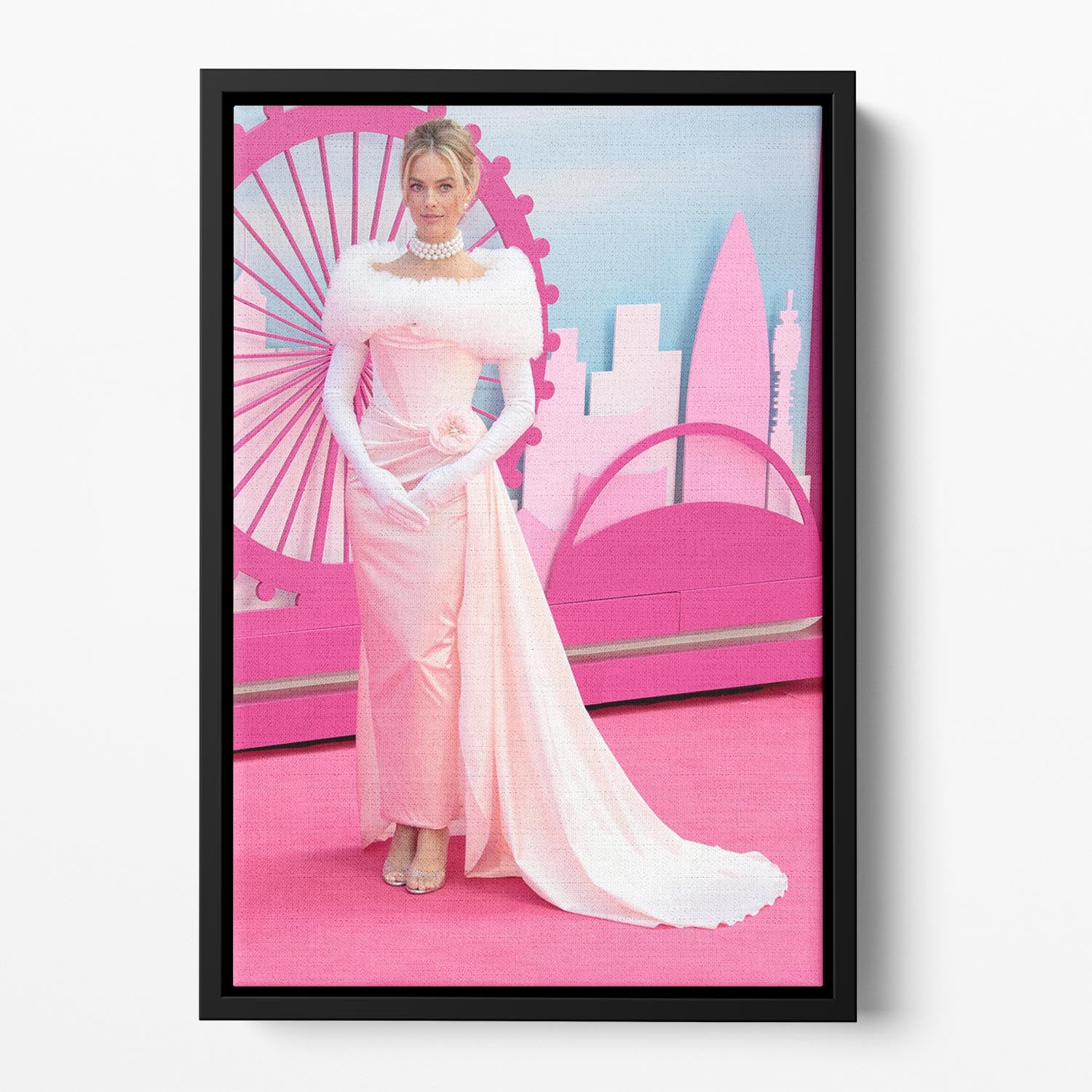 Margot Robbie at the Barbie premiere Floating Framed Canvas - Canvas Art Rocks - 2