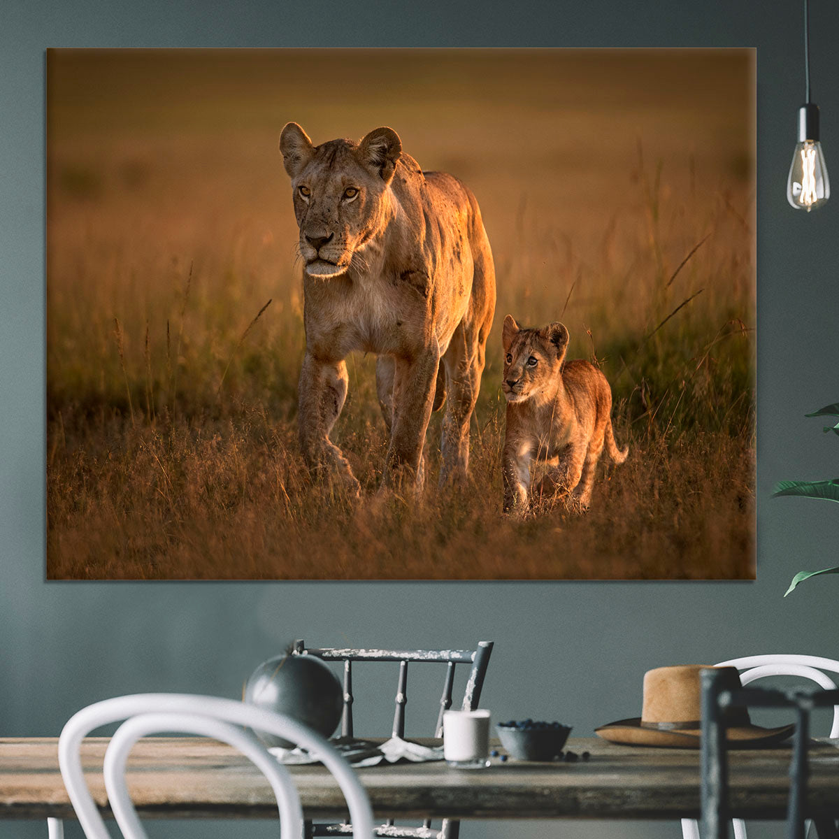 Mom lioness with cub Canvas Print or Poster - 1x - 3