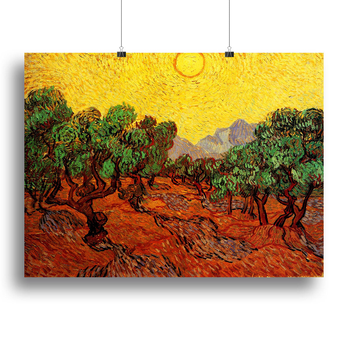 Olive Trees with Yellow Sky and Sun by Van Gogh Poster - Unframed
