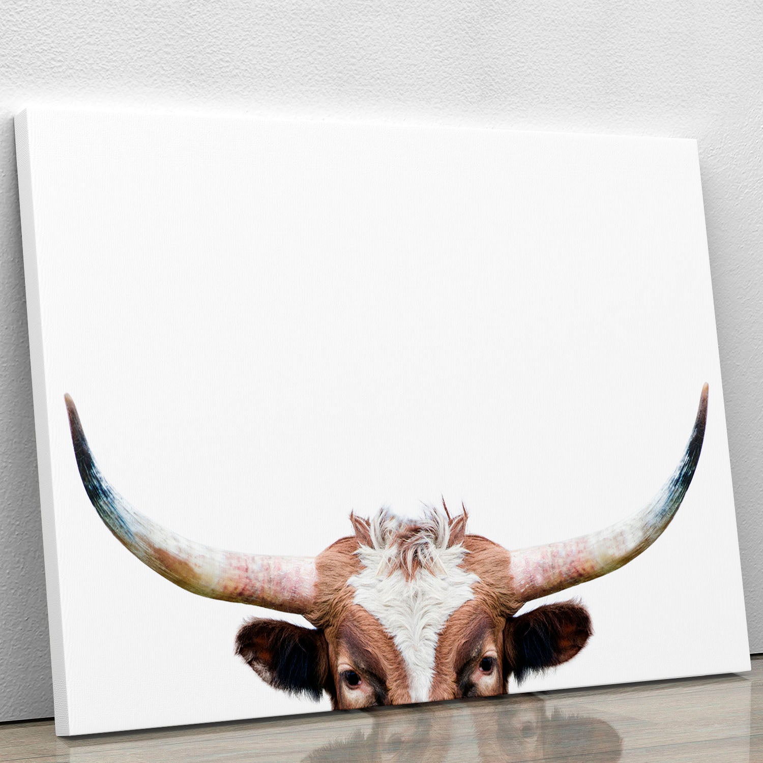 Peeking Longhorn Cow Canvas Print or Poster - 1x - 1