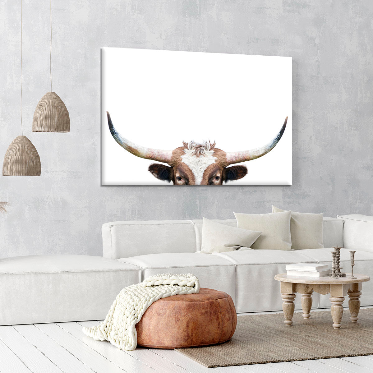 Peeking Longhorn Cow Canvas Print or Poster - 1x - 6